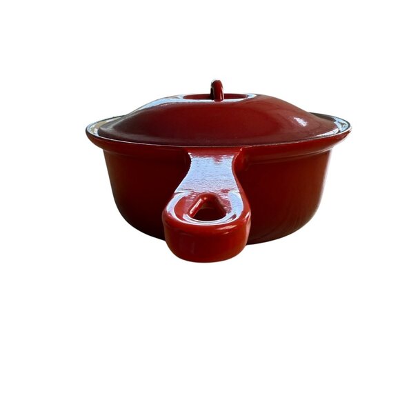 Vtg Le Creuset Enamel Cast Iron Saucepan #22 8.5" Cerise w Lid made in France - Picture 4 of 8
